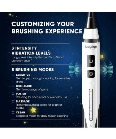 Udefine Electric Toothbrush - 5 Cleaning Modes IPX7 Waterproof 3 Dupont Heads Timer - Ideal for Kids - Buy Online on GoSupps.com