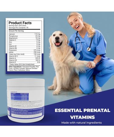 Dog Prenatal Vitamins - Supports Healthy Pregnancy Puppy Development & Lactation - Rich in Folic Acid Iron & Calcium - Advanced Prenatal Supplement for Pregnant and Nursing Dogs - 90 Soft Chews Chicken - Buy Online on GoSupps.com