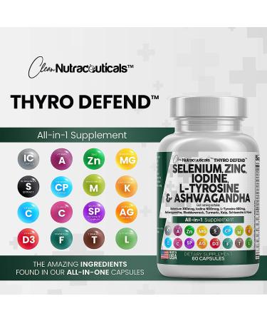Selenium 300mcg Zinc 50mg Iodine 500mcg Thyroid Support Supplement with Ashwagandha, Bladderwrack, Turmeric & More - 60 Caps - Made in USA - Buy Online on GoSupps.com