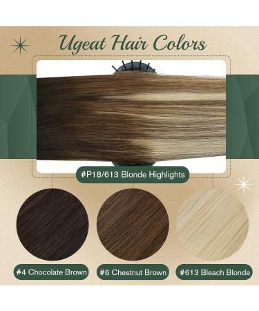 Ugeat Balayage Clip-In Extensions - 45cm 120g Real Remy Hair Ombre Dark Brown to Light Brown (#4/6/613) - Full Head 7 Pieces - Buy Online on GoSupps.com