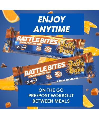 Battle Bites High Protein Bars - Jaffa Orange Flavour - 12 x 62g, Low Sugar, High Fibre, Non-GMO - 20g Protein, 7.5g Fibre, 240 Calories - Made in UK - Chocolate Orange (12 Count) - Buy Online on GoSupps.com