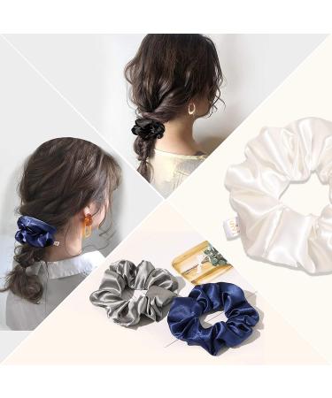 Silk Scrunchies for Hair - No Crease Hair Ties for Thick Curly Hair | Soft Ponytail Holders in White, Black, Navy, Gray - Buy Online on GoSupps.com