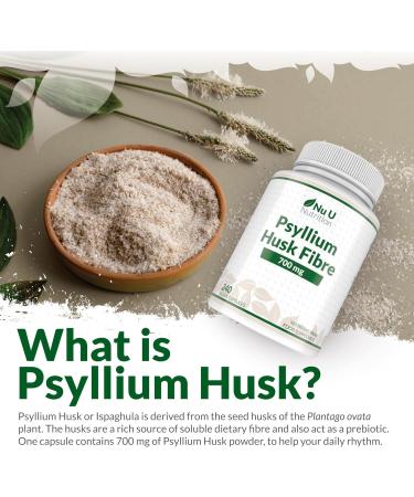 Psyllium Husk Fibre Supplement 1400mg - 240 Vegan Capsules - Prebiotic Fiber - 4 Month Supply - Nu U Nutrition - Buy Online on GoSupps.com