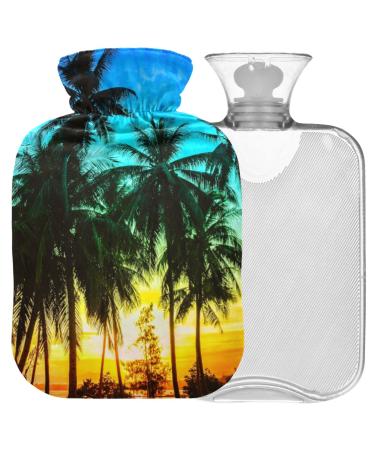Naanle hot water bottle with lid coconut palms Transparent hot water bottle 1L heat bottle for menstrual cramps pain relief handfoots heat and cold therapy