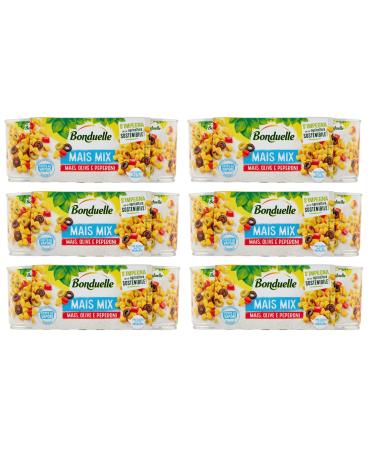 Bonduelle Pack of 6 Bonduelle corn - Corn mix - Olive and Pepperoni - Sweet and crispy corn with olives and peppers (3 x 170 g)