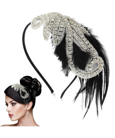 WLLHYF 1920s Flapper Headband Feather Beaded Vintage Headpiece Roaring 20s Rhinestone Leaf Hair Band Gatsby Party Fascinator Accessories for Women Girls - Buy Online on GoSupps.com