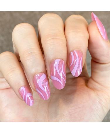 NOVO OVO Valentine's Day Short Medium Almond Oval Hot Pink Sparkle Swirl Thick Fake False Press on Nails ROSA E ROSE Glossy Holographic Stick on Nail Kit with Glue for Spring Rosa Rose UK