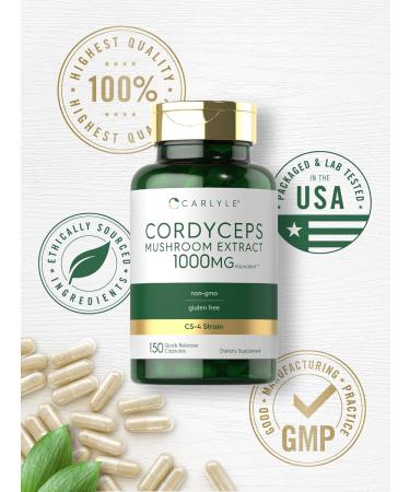 Carlyle Cordyceps Mushroom Capsules | 150 Count | CS-4 Strain Mushroom Extract | Non-GMO and Gluten Free - Buy Online on GoSupps.com
