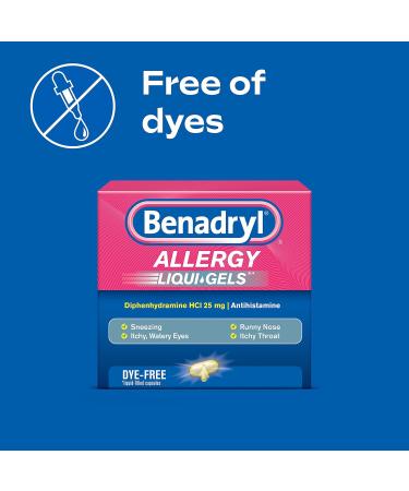 Benadryl Liqui-Gels Antihistamine Allergy Medicine & Cold Relief Dye Free 24 ct & Extra Strength Allergy Relief 50mg Diphenhydramine Tablets - 24ct - Buy Online on GoSupps.com