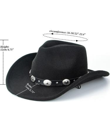 Classic Black Western Cowboy Hat with Buckle Belt - Unisex Fedora Hat - Medium - Buy Online on GoSupps.com