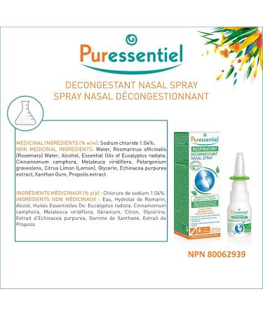 PURESSENTIEL - Respiratory Hypertonic Nasal Spray with 4 essential oils - Decongests the nose for easier breathing - Used to treat winter ailments and allergies - 100% from natural sources - 15ml - Buy Online on GoSupps.com