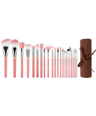 Bdellium Tools Professional Makeup Brush Pink Bambu Series - Deluxe 22pc. Brush Set with Roll-Up Pouch