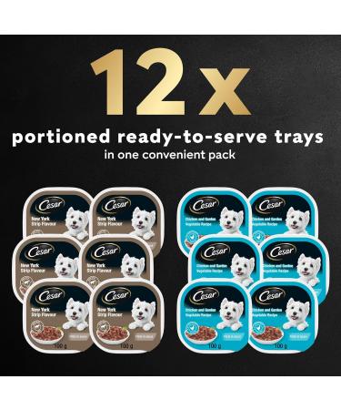 CESAR Filets in Sauce Wet Dog Food - 6 New York Strip Flavour and 6 Chicken & Garden Vegetable 12x100g NY Strip - Chicken & Vegetable 100 g (Pack of 12) - Buy Online on GoSupps.com