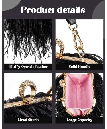 Women's Black Ostrich Feather Tote Bag - Fluffy Purse Clutch for Wedding Anniversary Party - Buy Online on GoSupps.com