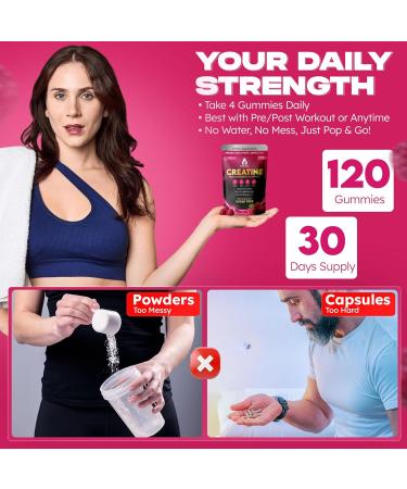 PUUR LIFE Creatine Monohydrate Gummies 5000mg 5g per Serving Sugar Free Vegan Creatine Supplement for Men & Women Muscle Growth Strength Recovery & Energy 120 Count Mixed Berry Flavor - Buy Online on GoSupps.com