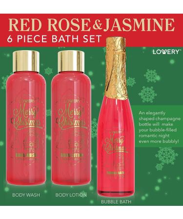 Red Rose Jasmine Home Spa Set: Bath and Body Gift Box for Him | Christmas Gifts | Fragrant Bubble Bath, Gold Bath Bombs, Red Glitter Gel Eye Mask and More - Buy Online on GoSupps.com