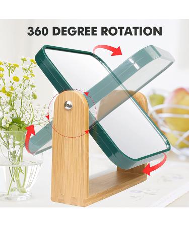 Double Sided 1x/3x Magnification Vanity Makeup Mirror with Bamboo Stand - Portable 360 Rotation Desk Mirror for Makeup - 8 Small Standing Mirror for Desk in Green - Buy Online on GoSupps.com