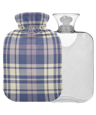 Naanle hot hot water bottle with cover violet tartan plaid transparent hot water bottle heat bottle for back pain relief handfoot warmer neck warmth and cold therapy 2l