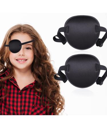 2 Pcs Eye Patches, 3D Eye Patch for Adults/Kids Adjustable Eyepatch for Right or Left Eye Amblyopia Lazy Patch Black+black