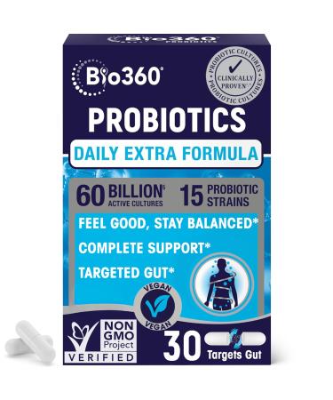 Extra Strength Probiotic for Digestive Health and Immune Support 60 Billion CFU & 15 Strains Gut Health Probiotics for Men and Women Supports Occasional Constipation Diarrhea Gas & Bloating 30CT 30 Count (Pack of 1)