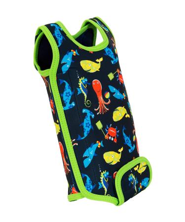 Konfidence Babywarma Baby Wetsuit Boys - Lay Flat Wrap Around 2mm Thick Neoprene Baby Swimming Costume. 50+ UV Protection 12-24 Months Characters Navy