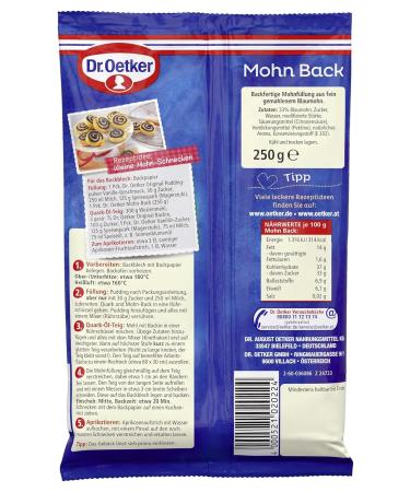 Dr. Oetker Mohn Back 4 Pack - Vegan Blue Poppy Seed Filling for Cakes & Desserts (4 x 250g) | International Shipping Available - Buy Online on GoSupps.com