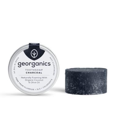 Georganics - Organic Whitening Toothpaste Soap - Natural Foaming Solid Toothpaste with Organic Virgin Coconut Oil and Olive Oil - Vegan SLS and Cruelty Free - Activated Charcoal - 60ml