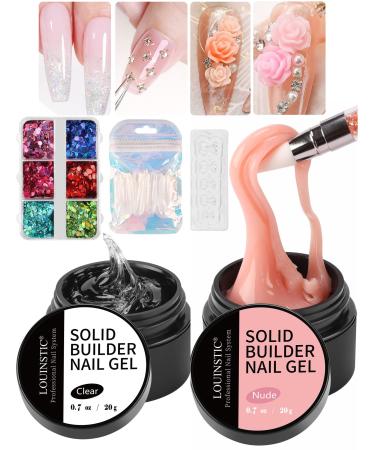 LOUINSTIC Solid Builder Gel For Nails  2PCS Non-Sticky Hand 3D Nail Carving Gel  Nail Extension Gel Solid Sculpture Gel Hard Gel  Solid Nail Building Gel Nail UV/LED Lamp Required Clear Nude  0.7oz - Buy Online on GoSupps.com