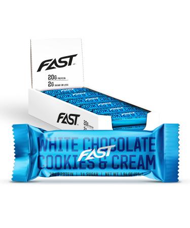 FAST BRANDS White Chocolate Cookies & Cream, 20 Gram Protein Bars (Pack of 12) White Chocolate Cookies & Cream 12 Count (Pack of 1)