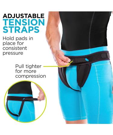 BraceAbility Men's Inguinal Hernia Belt - Groin Truss Support with Removable Compression Pads for Single/Double Hernias - Size Large - Buy Online on GoSupps.com