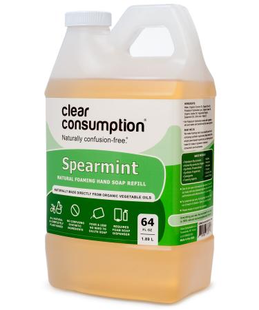 Clear Consumption Natural Spearmint Foaming Hand Soap Refill, 64 oz (1/2 Gallon) - Made Directly from Organic Vegetable Oils - No Confusing Synthetic Ingredients - Long Lasting & Soft on Hands