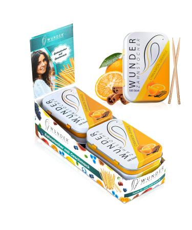 Wunder toothpick display (6 -pack) - toothpick with taste - plastic -free chewing gum - helps against bad breath - smoking cessation - fresh breath with flavored toothpick - sugar -free cinnamon/orange