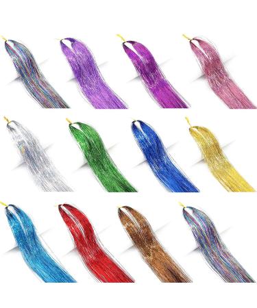 12 Colors Hair Tinsel Kit - 44 Inches Sparkling Fairy Hair Extensions with Tool - 2400+ Strands Glitter Shiny Hair Glitter - Buy Online on GoSupps.com