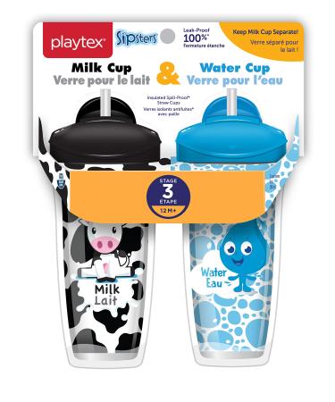 Playtex Sipsters Stage 3 Milk and Water Spill-Proof Leak-Proof Break-Proof Insulated Toddler Straw Sippy Cup Set 9 Ounce - 2 Count