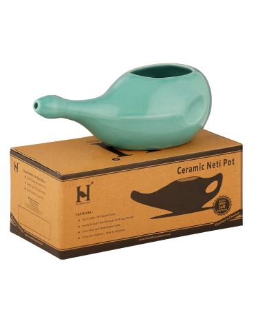 HealthGoodsIn Ceramic Neti Pot Dishwasher Safe for Nasal Cleansing + 5 Sachet Neti Salt 225 Ml. (7.6 FL Oz) Capacity - Turquoise Color