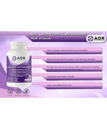 AOR - Lysine Vitamin C and Hyaluronic Acid 60 Capsules - Support Collagen Development Bone Health Healthy Cartilage Joint Health Skin Health Strengthens Tendon and Ligament Supplement - Buy Online on GoSupps.com