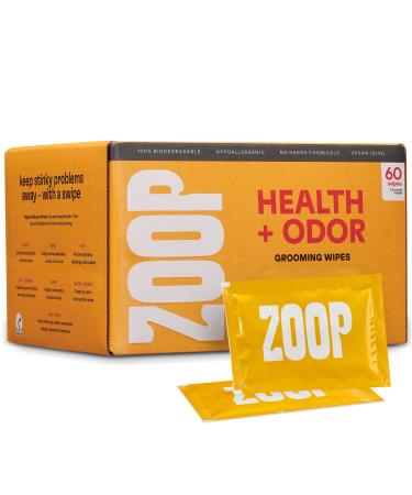 ZOOP Dog Wipes - Unique Natural Formula Eliminates Whole-Body Odor from Eyes, Ears to Paws and Butt - Pet Grooming/Bath Wipes for Dogs & Cats | Fragrance-Free | 60 Count