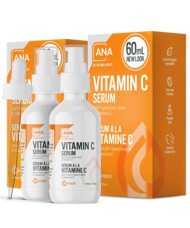 All Natural Advice Vitamin C Serum 120mL | 20% Vitamin C Face Serum Solution with Organic Botanicals Hyaluronic Acid & Vitamin E | UV-Shielding Glass Spray & Dropper | Includes 2 60mL Bottles 120 ml (Pack of 1)