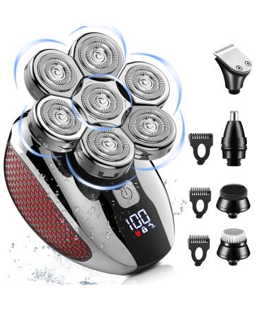 Head Shavers for Bald Men 7D 5 in 1 Electric Shavers for Men Bald Head Rechargeable Bald Shavers for Men Waterproof Men's Rotary Shavers Grooming Kit with LED Display