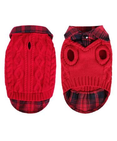 Cit toile warm dog sweater turtleneck-knitting dog sweater with a styles puppy clothing with linen holes for autumn winter warm coat clothing for small medium-sized pets red XS X-Small red