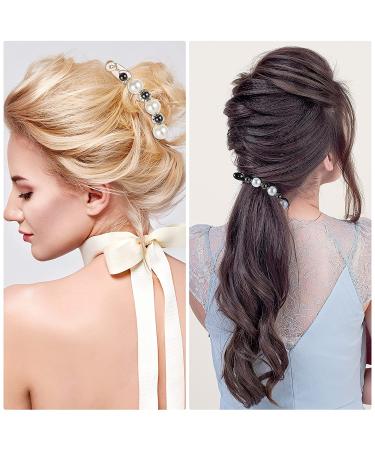 Faux Pearl Banana Hair Clips for Women - 12 Pieces Rhinestone Ponytail Holders & Grips for Thick Long Hair - Buy Online on GoSupps.com