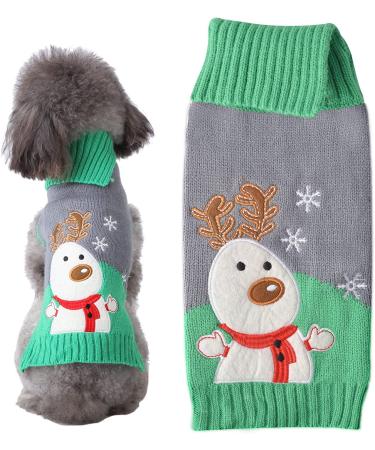 Petcare dog sweater Christmas dog turtleneck sweater Christmas pattern knitwear warm pet sweater for dog puppies party Puppy gift for dog gray -green moose XXS