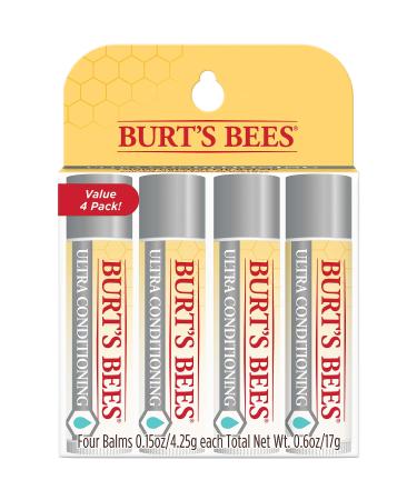 Burt's Bees Lip Balm for Valentine's Day Gifts Moisturizing Lip Care 100% Natural Origin Ultra Conditioning with Shea Cocoa & Kokum Butter (4 Pack) Ultra Conditioning 4 Count (Pack of 1)