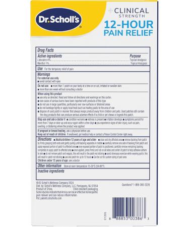 Dr. Scholl s Clinical Strength 12-Hour Pain Relief Hydrogel Patches 10ct - 4% Lidocaine for Powerful Numbing, Instant Cooling Pain Relief with Menthol, Added Arnica, for Hands, Feet, Neck, Back & Legs - Buy Online on GoSupps.com