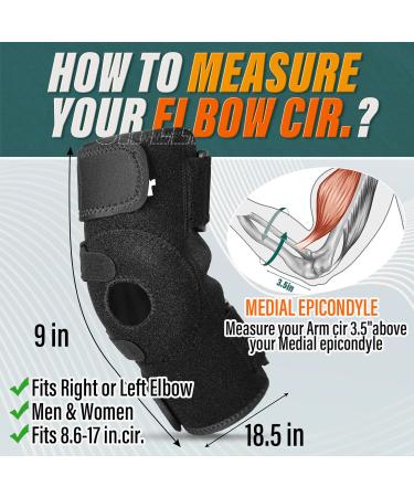 Elbow Brace & Compression Sleeve - Adjustable Support for Tendonitis Tennis & Golfer's Elbow - Black - One Size - Buy Online on GoSupps.com