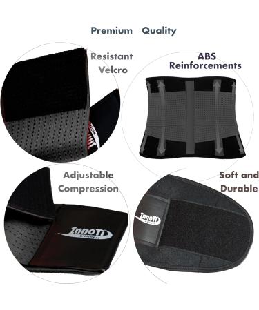 Innoti Back Band for Men & Women - Lumbar Support Belt for Sports & Work - Adjustable Compression Back Brace - Black XL (97-110 cm) - Buy Online on GoSupps.com