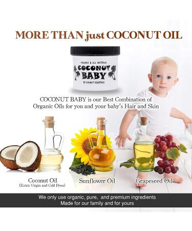 Organic Coconut Baby Oil for Hair & Skin - All Natural, Moisturizing, Gentle Massage Oil - Infused with Sunflower & Grape Seed Oils - 2 fl oz - Buy Online on GoSupps.com