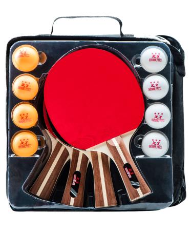 Ping Pong Paddle Set - 4 Wood Ping Pong Paddles - Ergonomic Grip - 8 Tournament Table Tennis Balls - Paddle Case - Professional/Casual Play - Portable Table Tennis Set .- Family Table Games