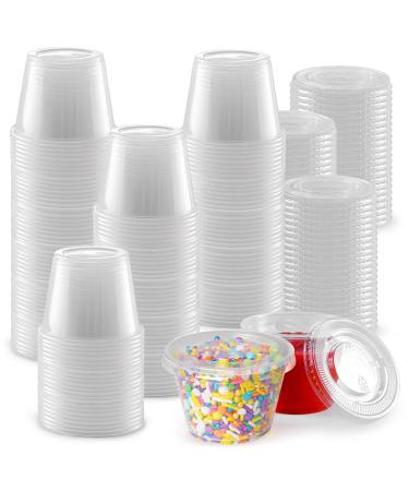 Simple Craft 4 Ounce, 100 Cups Clear Jello Shot Cups with Lids - Plastic Portion Cup Condiment Container with Lids - Disposable Condiment Cups For Dressing, Sauce, Samples, Medicine, Meal Prep