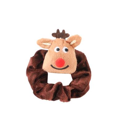 Christmas Scrunchie Hair Band Elastic Ponytail Tie Soft Colourful Funny Cute Xmas Girl Women Dress Up Brown Reindeer